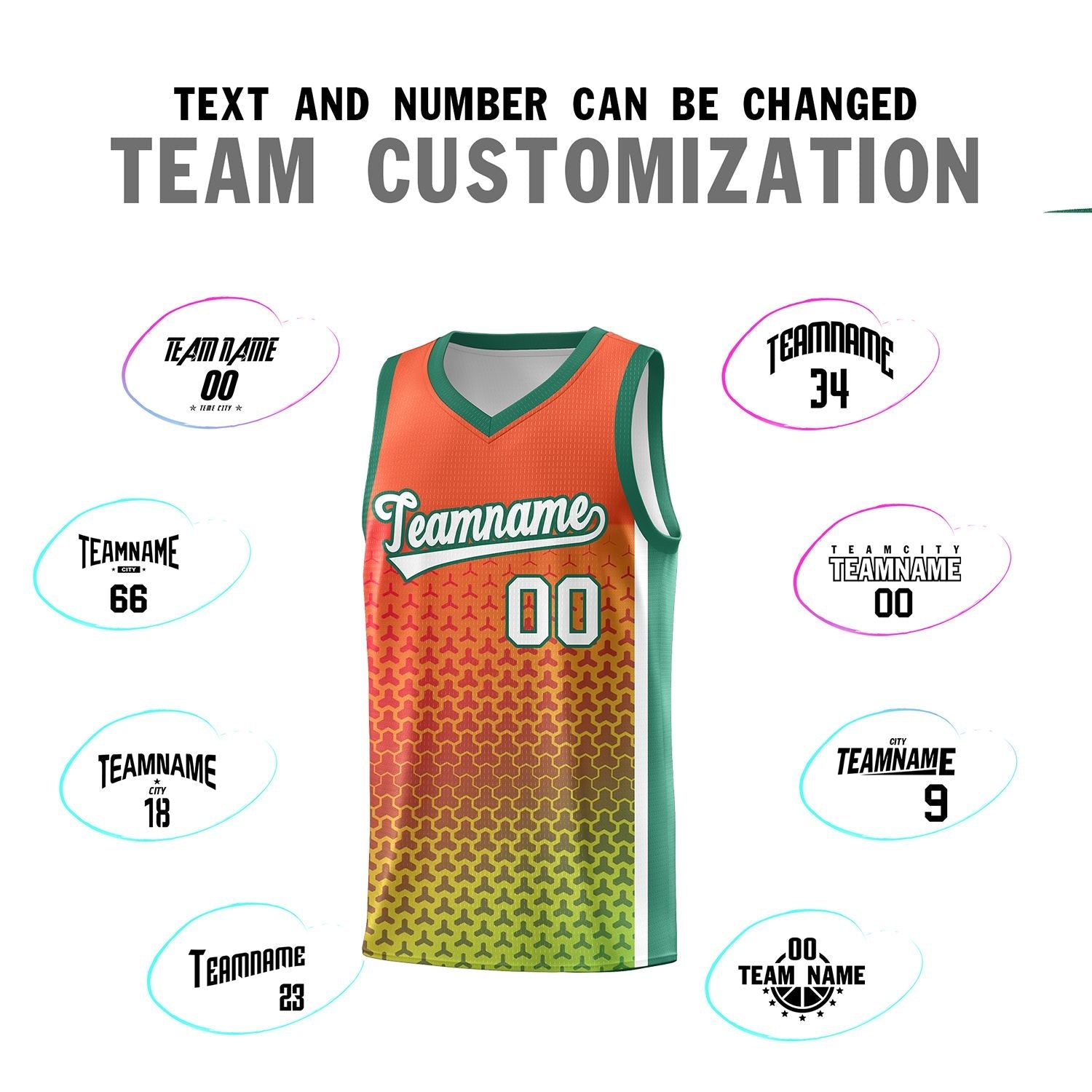 Custom Orange Kelly Green Gradient Design Irregular Shapes Pattern Sports Uniform Basketball Jersey