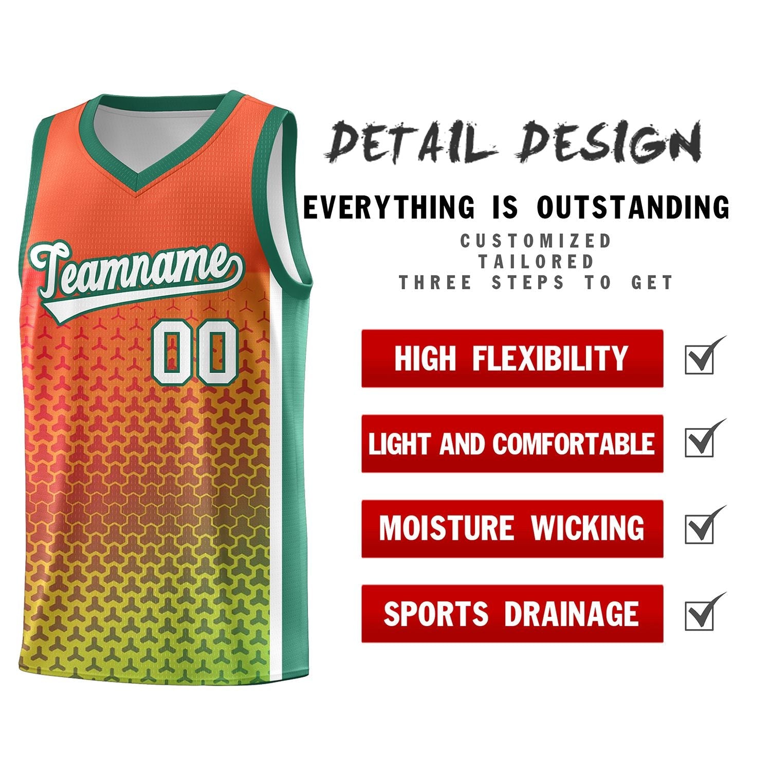 Custom Orange Kelly Green Gradient Design Irregular Shapes Pattern Sports Uniform Basketball Jersey