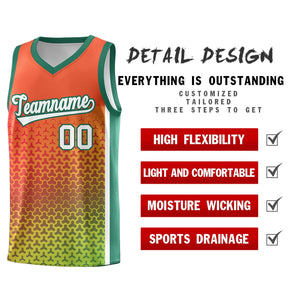 Custom Orange Kelly Green Gradient Design Irregular Shapes Pattern Sports Uniform Basketball Jersey