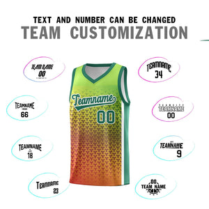 Custom Kelly Green Orange Gradient Design Irregular Shapes Pattern Sports Uniform Basketball Jersey