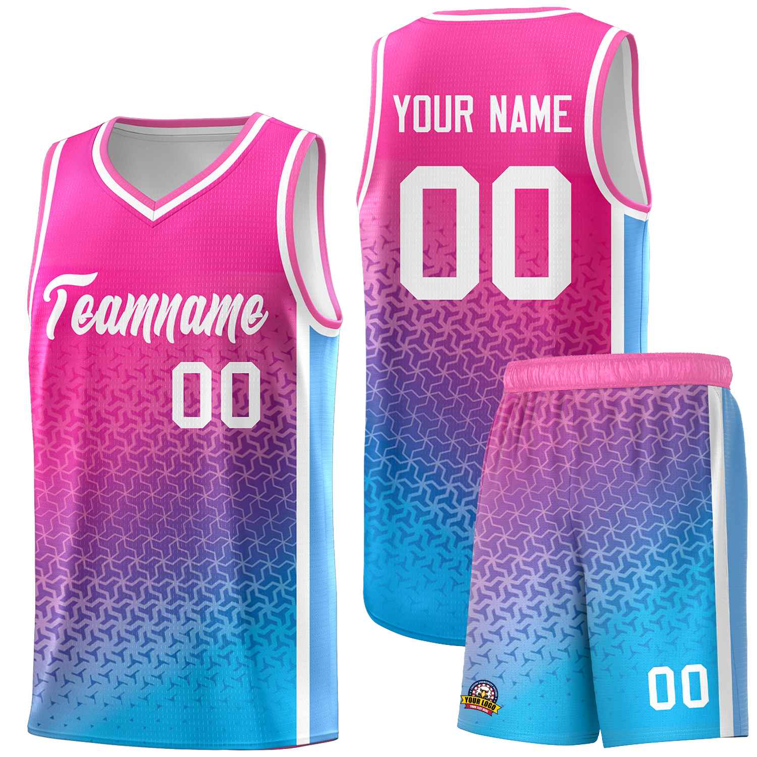 Custom Pink Powder Blue Gradient Design Irregular Shapes Pattern Sports Uniform Basketball Jersey