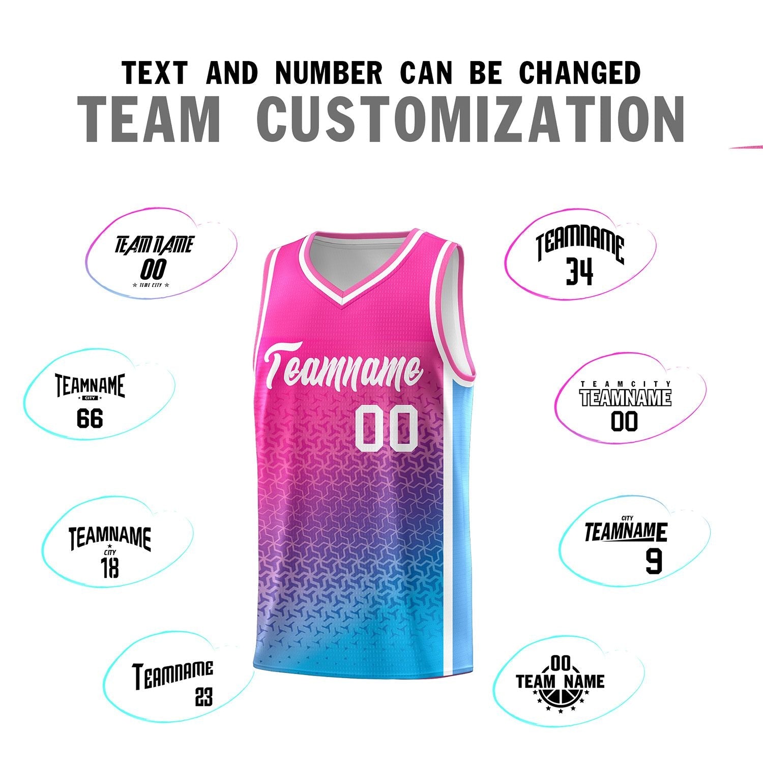 Custom Pink Powder Blue Gradient Design Irregular Shapes Pattern Sports Uniform Basketball Jersey