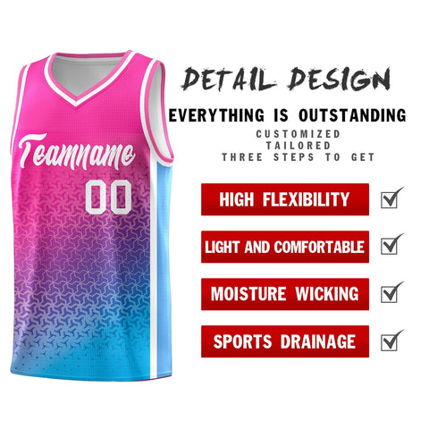 Custom Pink Powder Blue Gradient Design Irregular Shapes Pattern Sports Uniform Basketball Jersey