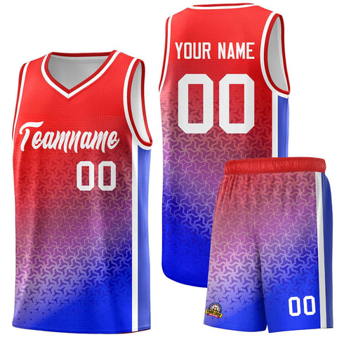 Custom Red Royal Gradient Design Irregular Shapes Pattern Sports Uniform Basketball Jersey