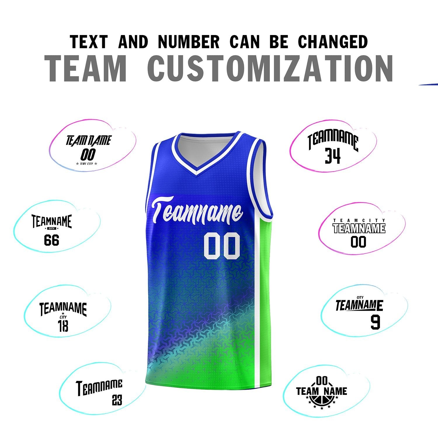 Custom Royal Fluorescent Green Gradient Design Irregular Shapes Pattern Sports Uniform Basketball Jersey