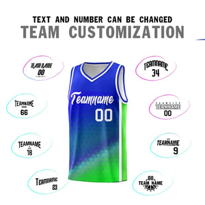 Custom Royal Fluorescent Green Gradient Design Irregular Shapes Pattern Sports Uniform Basketball Jersey