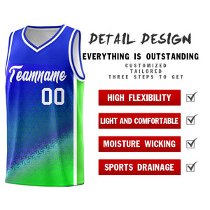 Custom Royal Fluorescent Green Gradient Design Irregular Shapes Pattern Sports Uniform Basketball Jersey