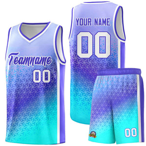 Custom Light Purple Sky Blue Gradient Design Irregular Shapes Pattern Sports Uniform Basketball Jersey