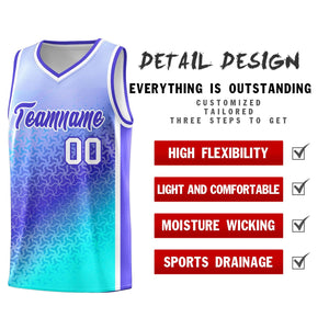 Custom Light Purple Sky Blue Gradient Design Irregular Shapes Pattern Sports Uniform Basketball Jersey