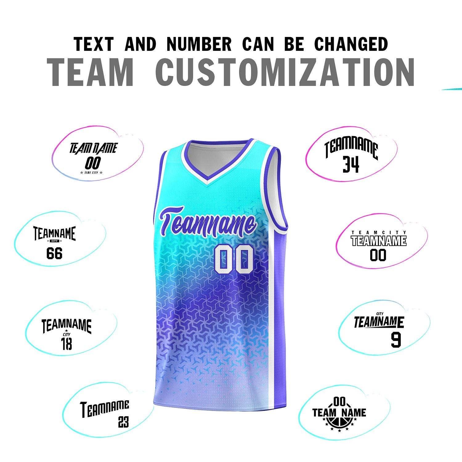 Custom Sky Blue Light Purple Gradient Design Irregular Shapes Pattern Sports Uniform Basketball Jersey