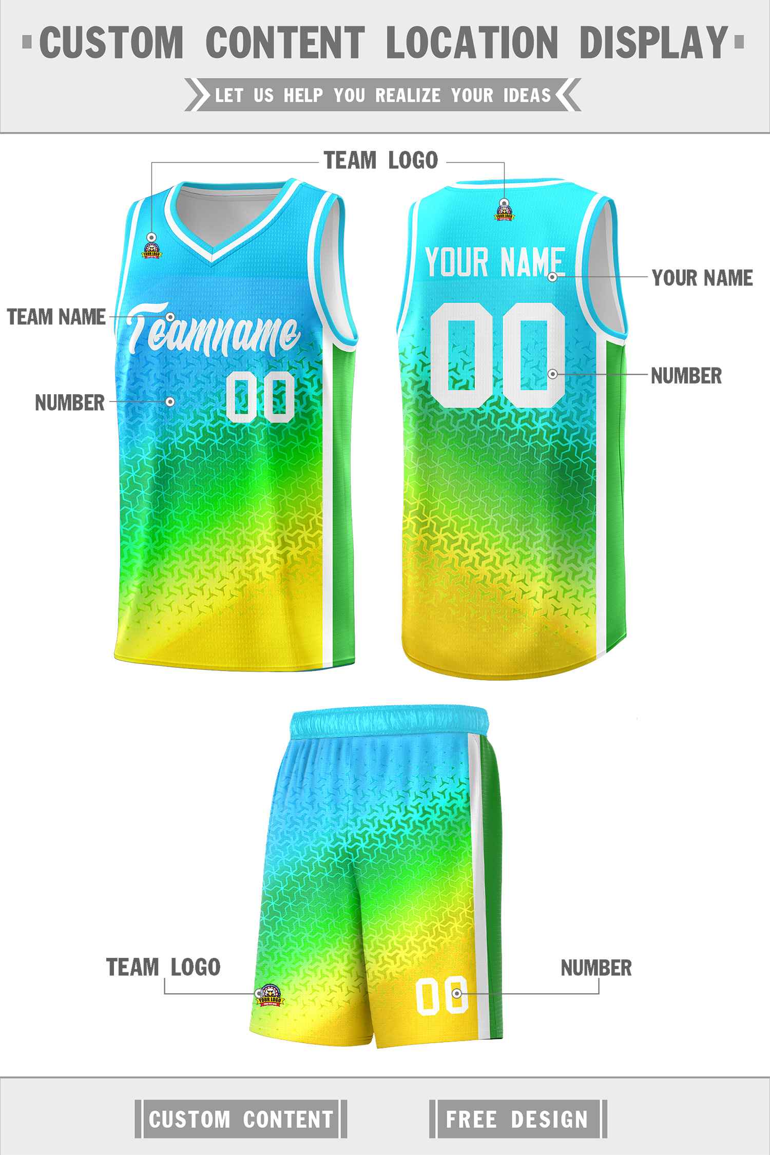 Custom Sky Blue Light Purple-Gold Gradient Design Irregular Shapes Pattern Sports Uniform Basketball Jersey