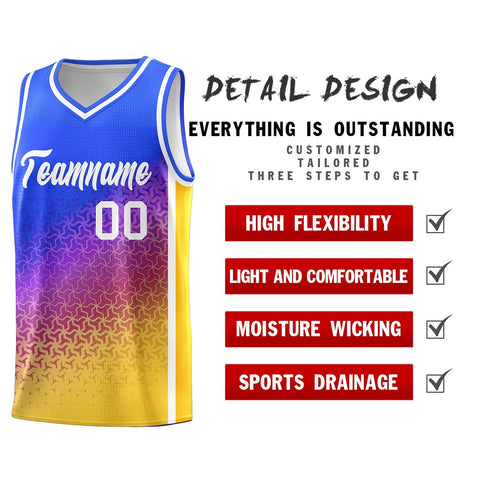 Custom Royal Purple-Gold Gradient Design Irregular Shapes Pattern Sports Uniform Basketball Jersey