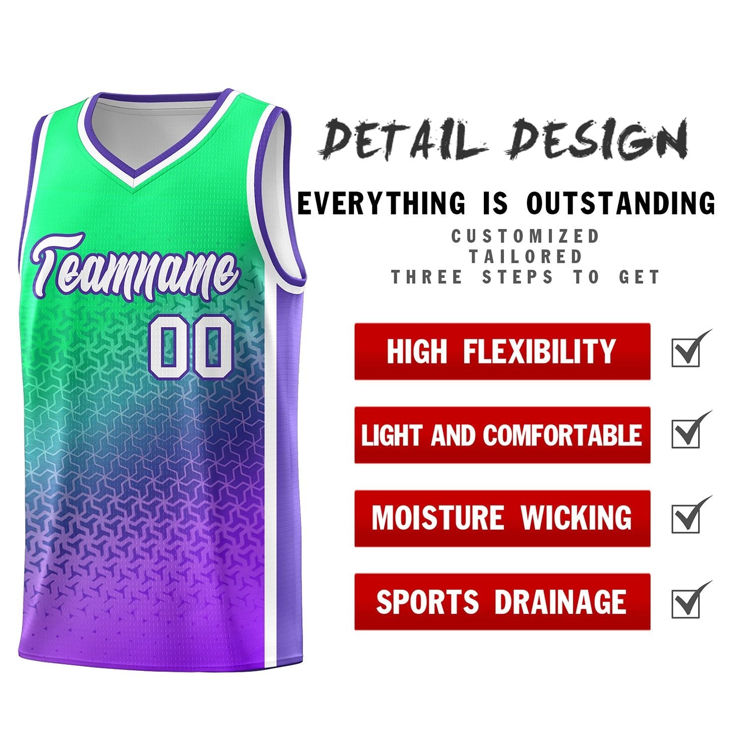 Custom Fluorescent Green Purple Gradient Design Irregular Shapes Pattern Sports Uniform Basketball Jersey