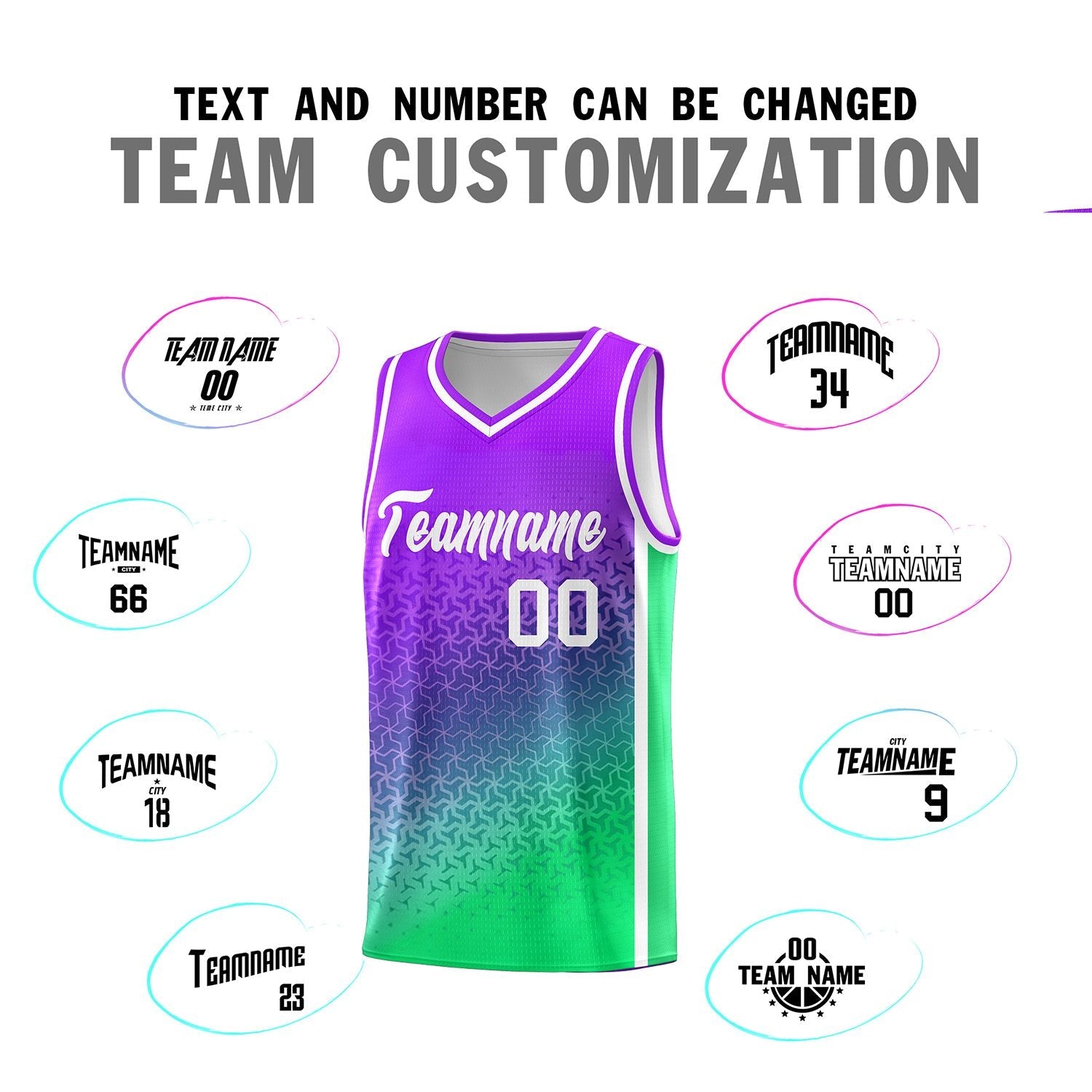 Custom Purple Fluorescent Green Gradient Design Irregular Shapes Pattern Sports Uniform Basketball Jersey