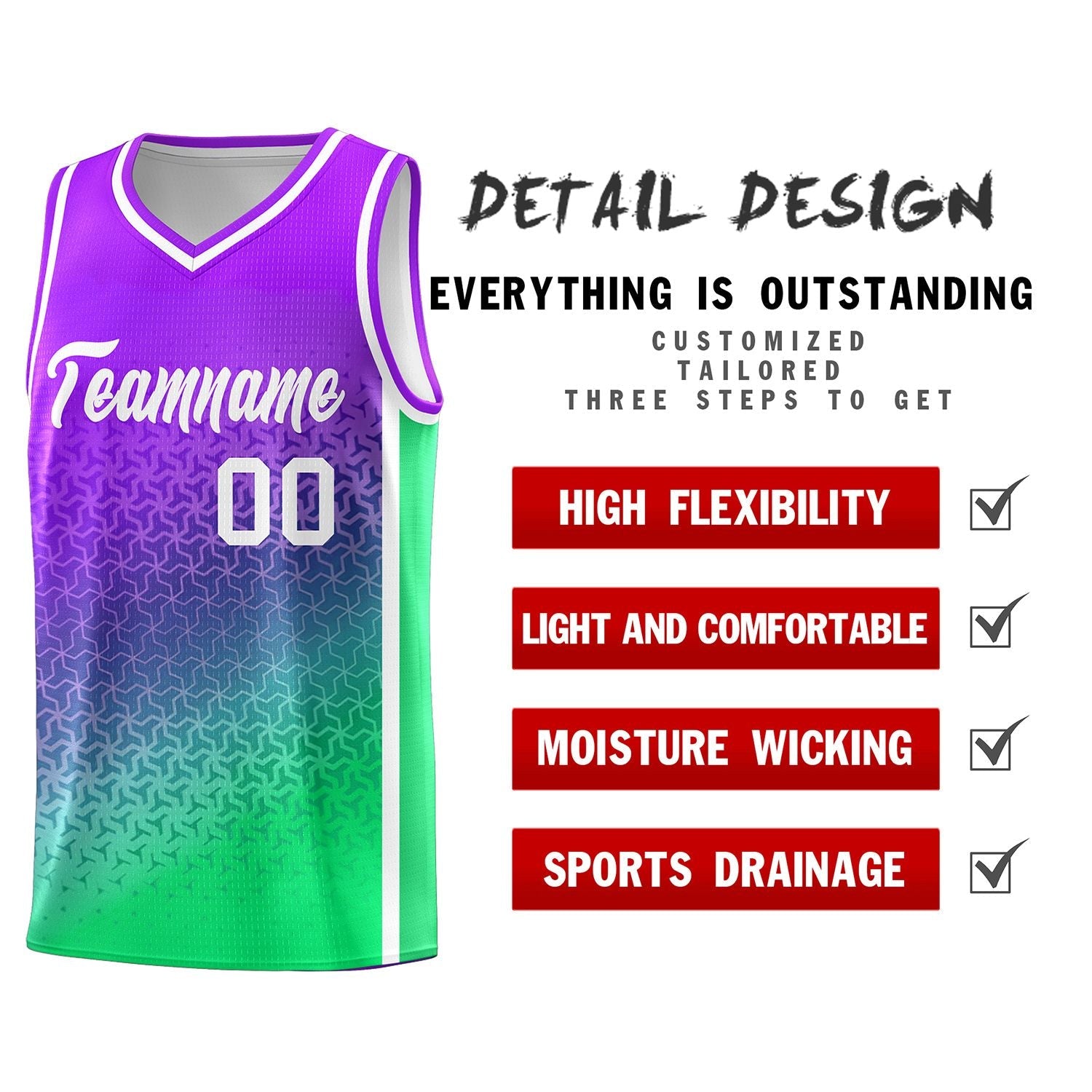 Custom Purple Fluorescent Green Gradient Design Irregular Shapes Pattern Sports Uniform Basketball Jersey