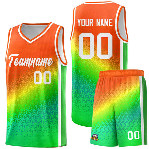 Custom Orange Light Green Gradient Design Irregular Shapes Pattern Sports Uniform Basketball Jersey