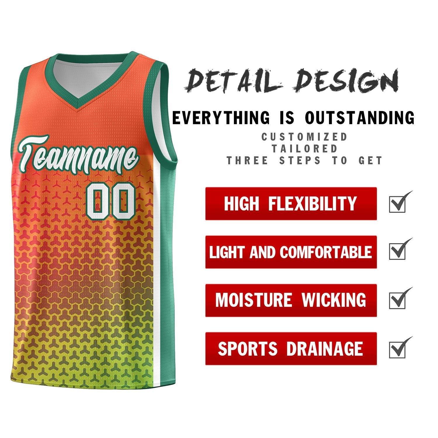 Custom Orange Kelly Green Gradient Design Irregular Shapes Pattern Sports Uniform Basketball Jersey