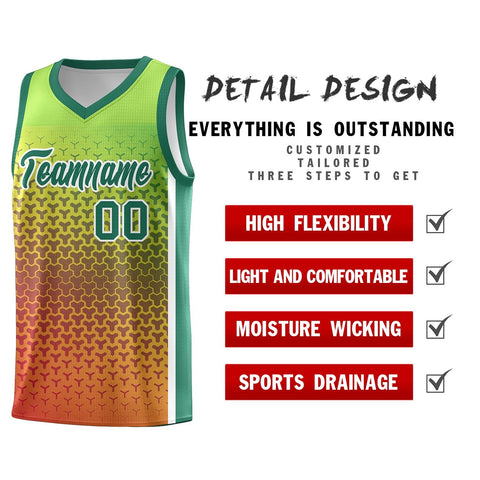 Custom Kelly Green Orange Gradient Design Irregular Shapes Pattern Sports Uniform Basketball Jersey