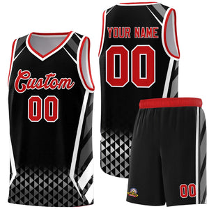 Custom Black Red Diamond Pattern Side Slash Sports Uniform Basketball Jersey