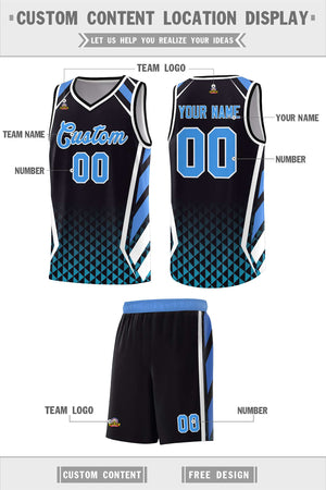 Custom Black Powder Blue Diamond Pattern Side Slash Sports Uniform Basketball Jersey