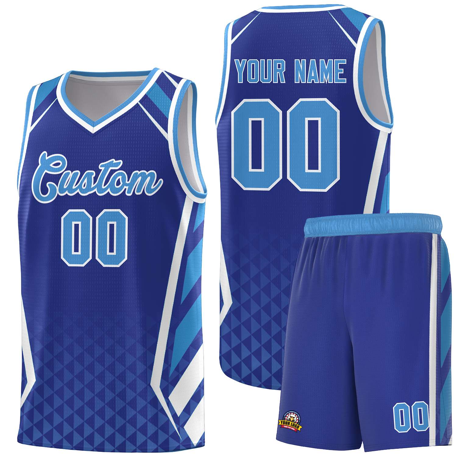 Custom Royal Powder Blue Diamond Pattern Side Slash Sports Uniform Basketball Jersey