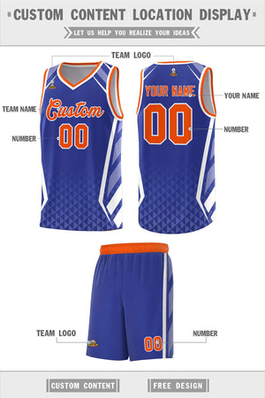 Custom Royal Orange Diamond Pattern Side Slash Sports Uniform Basketball Jersey