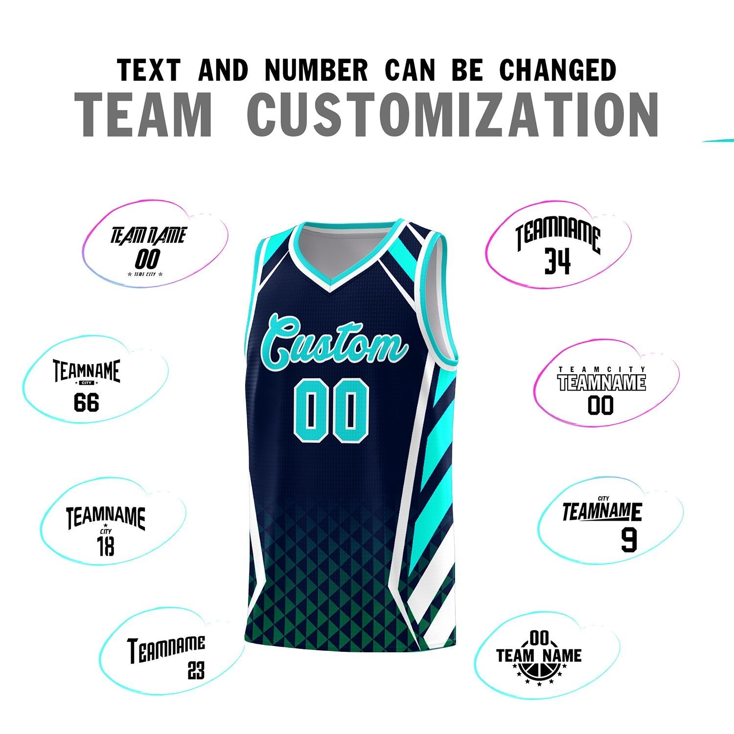 Custom Navy Sky Blue Diamond Pattern Side Slash Sports Uniform Basketball Jersey