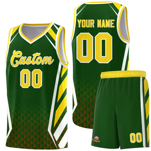 Custom Green Gold Diamond Pattern Side Slash Sports Uniform Basketball Jersey