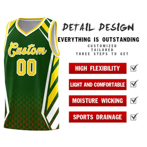 Custom Green Gold Diamond Pattern Side Slash Sports Uniform Basketball Jersey