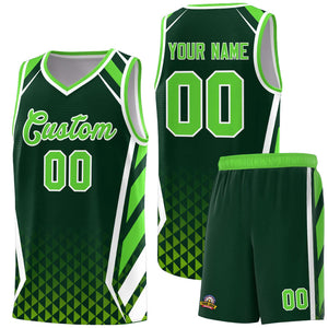 Custom Green Neon Green Diamond Pattern Side Slash Sports Uniform Basketball Jersey