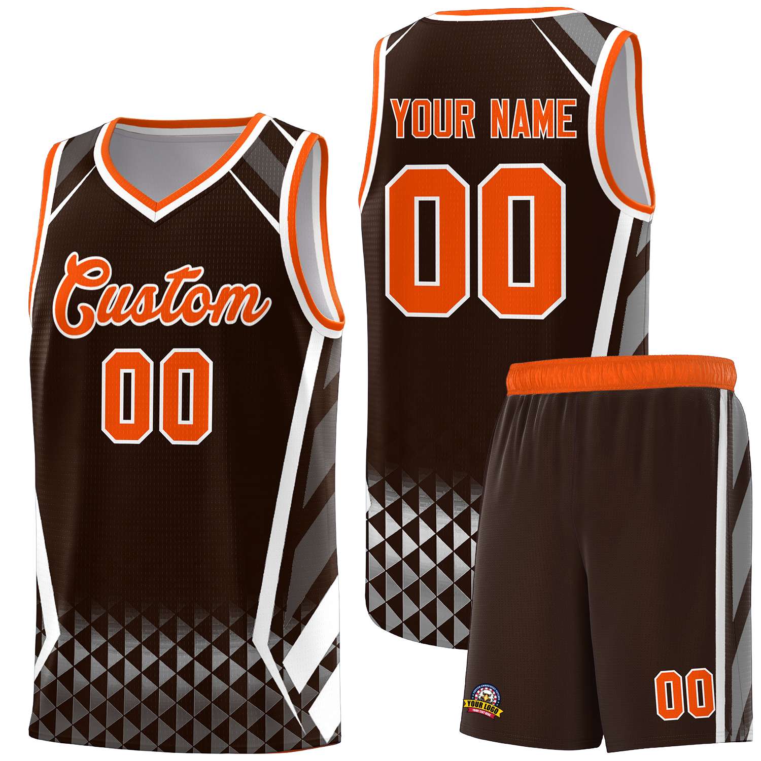 Custom Brown Orange Diamond Pattern Side Slash Sports Uniform Basketball Jersey