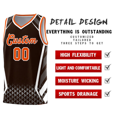 Custom Brown Orange Diamond Pattern Side Slash Sports Uniform Basketball Jersey