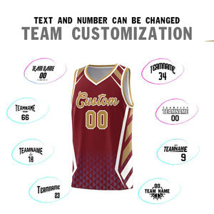 Custom Crimson Old Gold Diamond Pattern Side Slash Sports Uniform Basketball Jersey