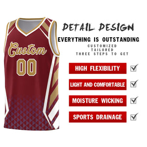 Custom Crimson Old Gold Diamond Pattern Side Slash Sports Uniform Basketball Jersey