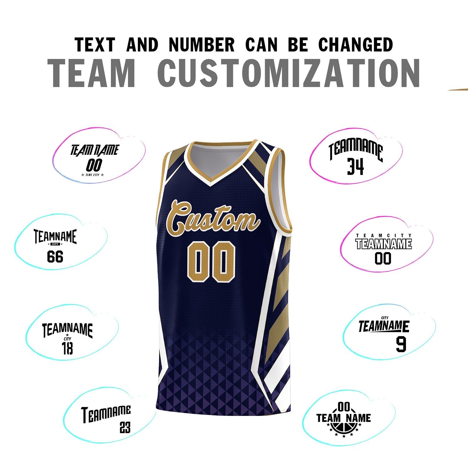 Custom Navy Old Gold Diamond Pattern Side Slash Sports Uniform Basketball Jersey