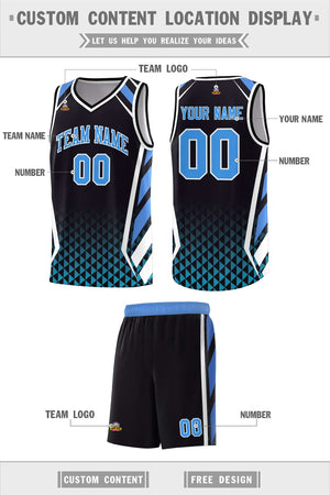 Custom Black Powder Blue Diamond Pattern Side Slash Sports Uniform Basketball Jersey