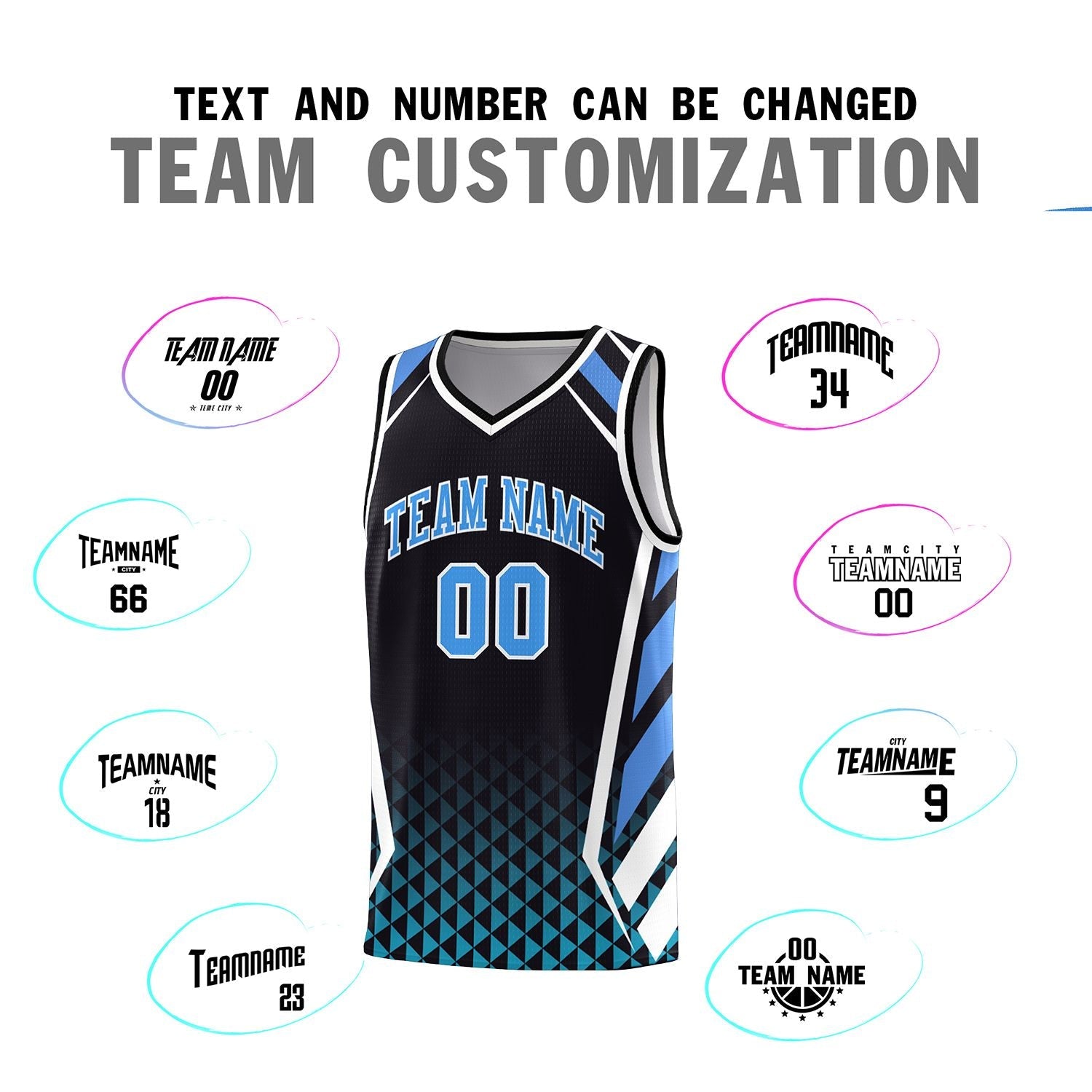 Custom Black Powder Blue Diamond Pattern Side Slash Sports Uniform Basketball Jersey