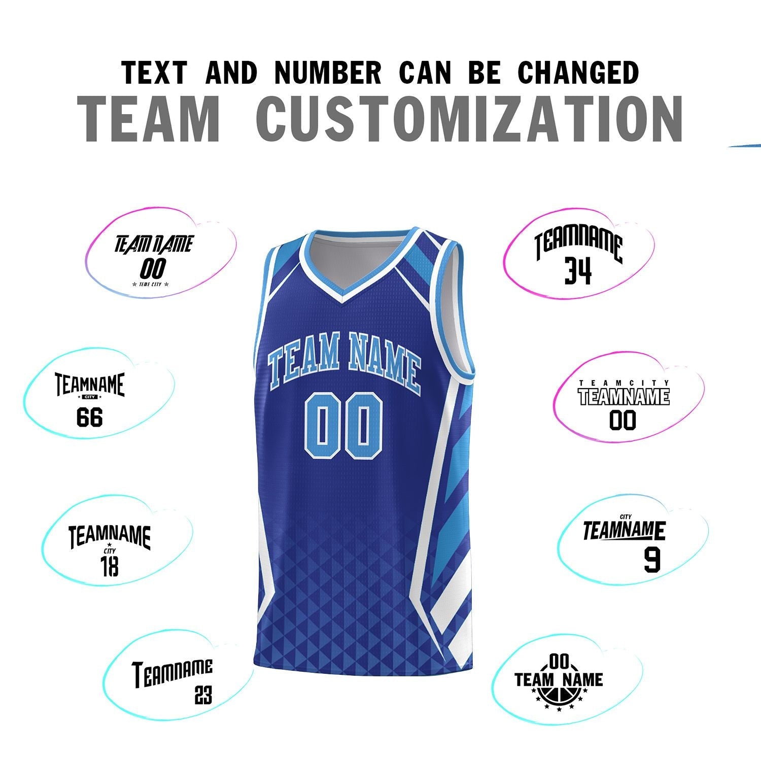 Custom Royal Powder Blue Diamond Pattern Side Slash Sports Uniform Basketball Jersey