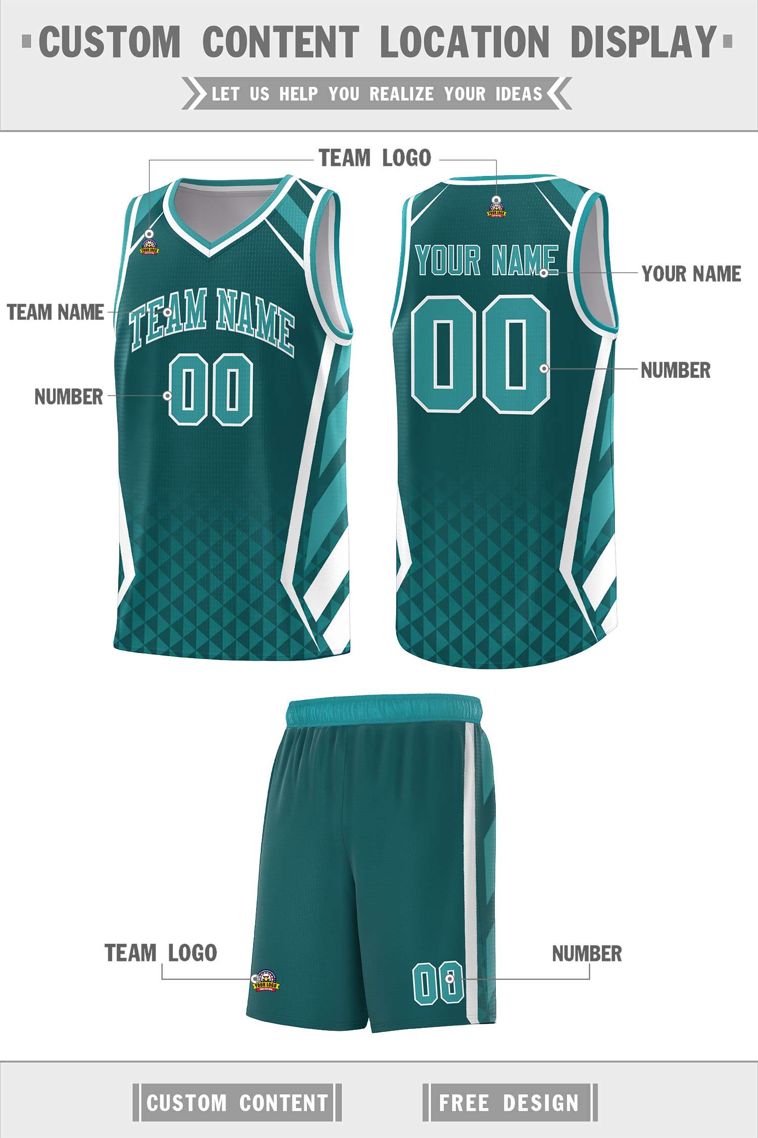 Custom Aqua White Diamond Pattern Side Slash Sports Uniform Basketball Jersey