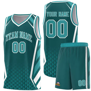 Custom Aqua White Diamond Pattern Side Slash Sports Uniform Basketball Jersey