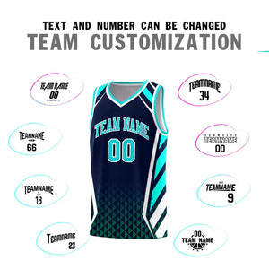 Custom Navy Sky Blue Diamond Pattern Side Slash Sports Uniform Basketball Jersey