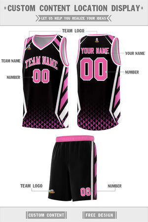 Custom Black Pink Diamond Pattern Side Slash Sports Uniform Basketball Jersey