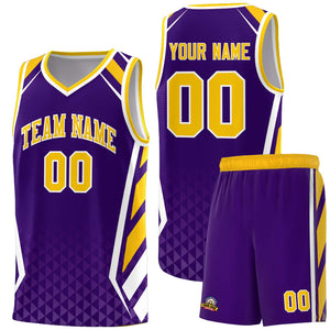 Custom Purple Gold Diamond Pattern Side Slash Sports Uniform Basketball Jersey