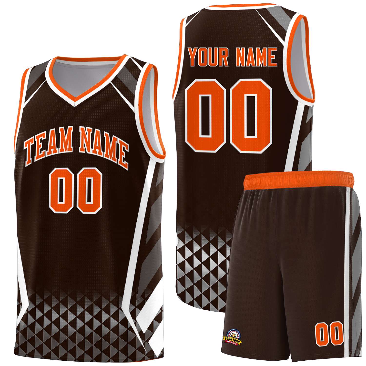 Custom Brown Orange Diamond Pattern Side Slash Sports Uniform Basketball Jersey