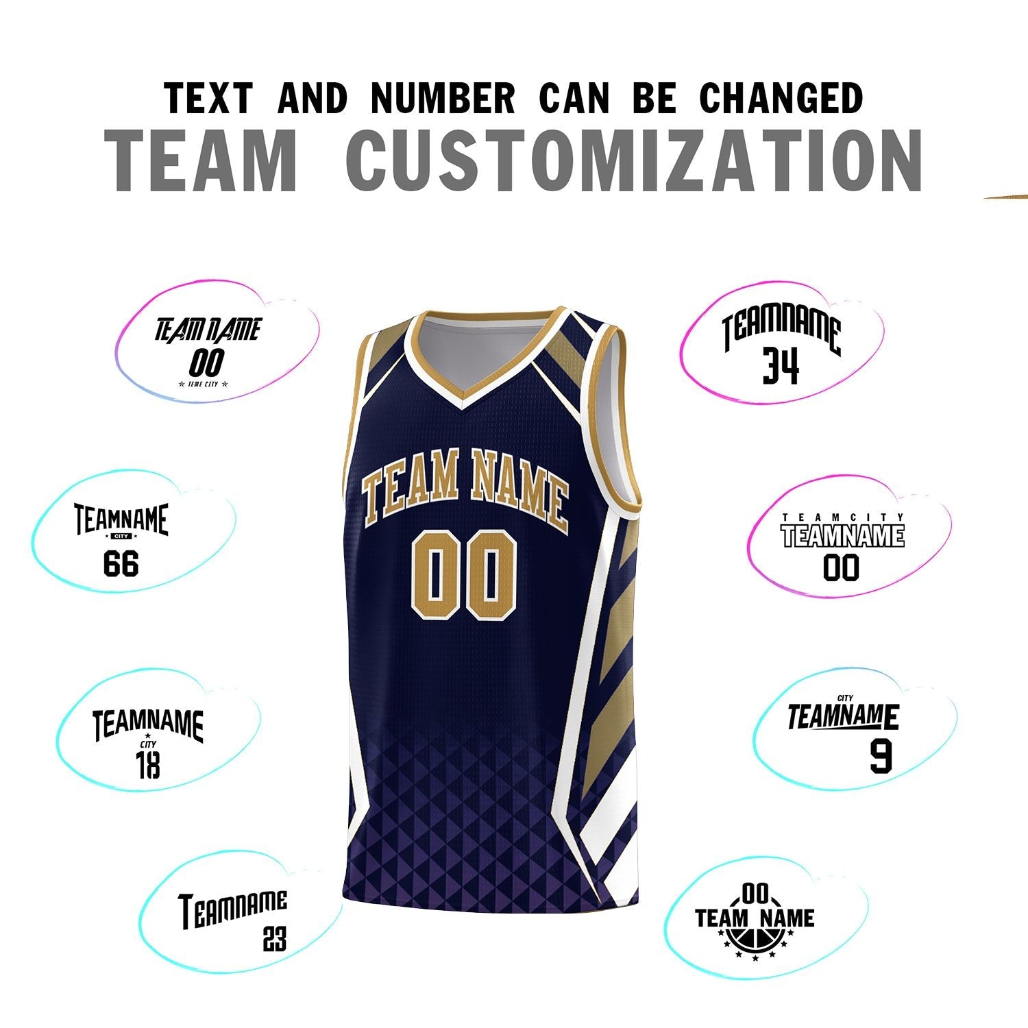 Custom Navy Old Gold Diamond Pattern Side Slash Sports Uniform Basketball Jersey