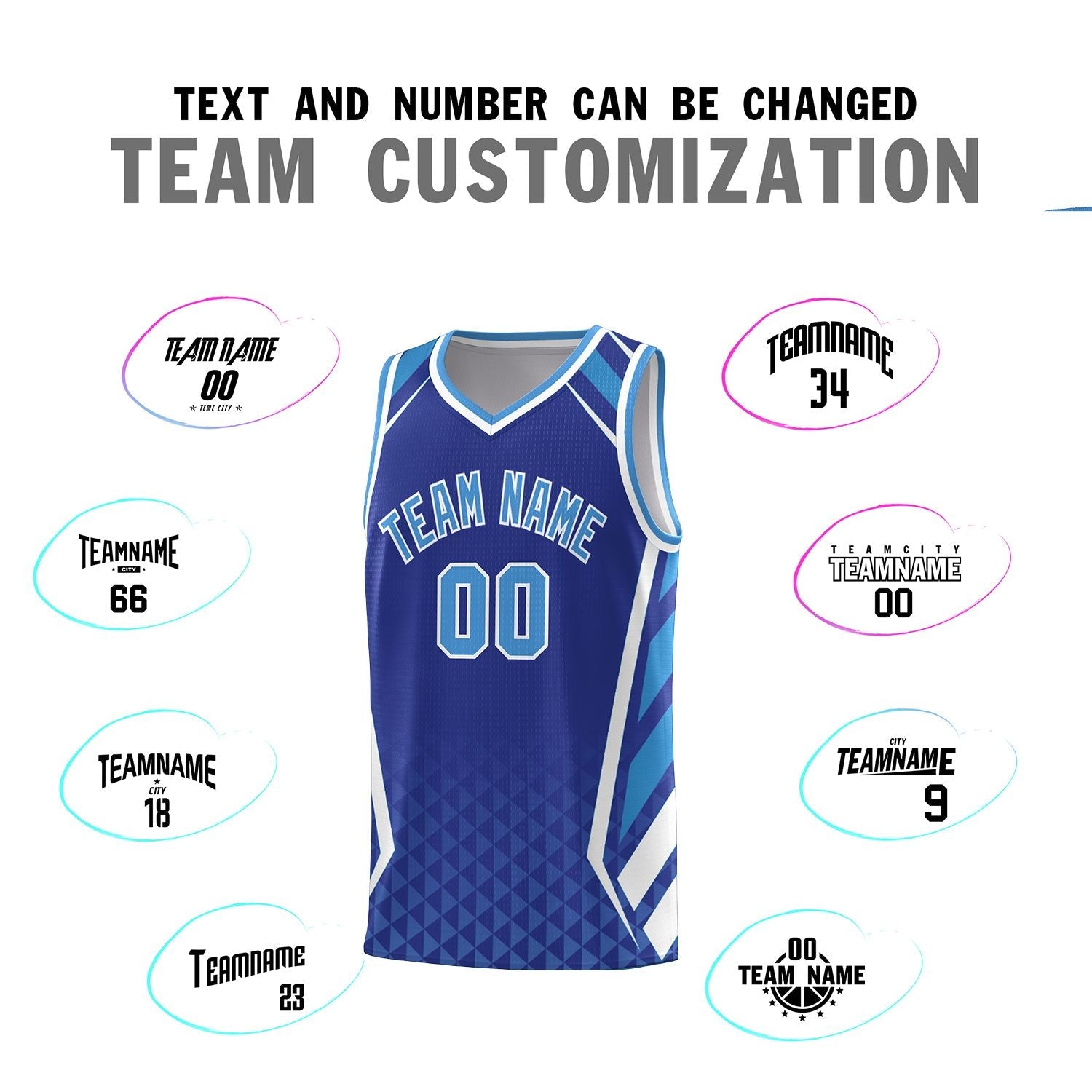 Custom Royal Powder Blue Diamond Pattern Side Slash Sports Uniform Basketball Jersey