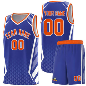 Custom Royal Orange Diamond Pattern Side Slash Sports Uniform Basketball Jersey