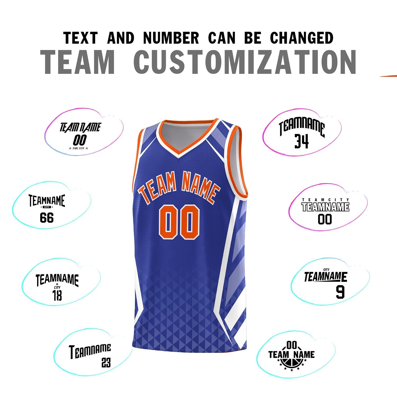 Custom Royal Orange Diamond Pattern Side Slash Sports Uniform Basketball Jersey