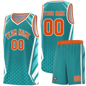 Custom Aqua Orange Diamond Pattern Side Slash Sports Uniform Basketball Jersey