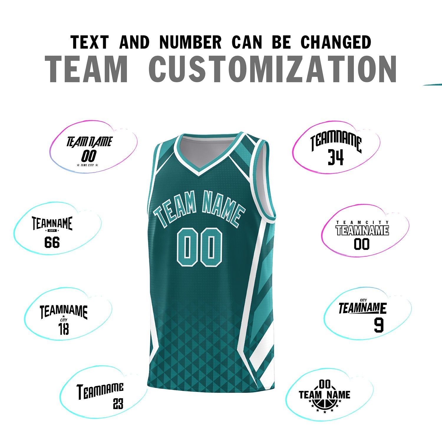 Custom Aqua White Diamond Pattern Side Slash Sports Uniform Basketball Jersey